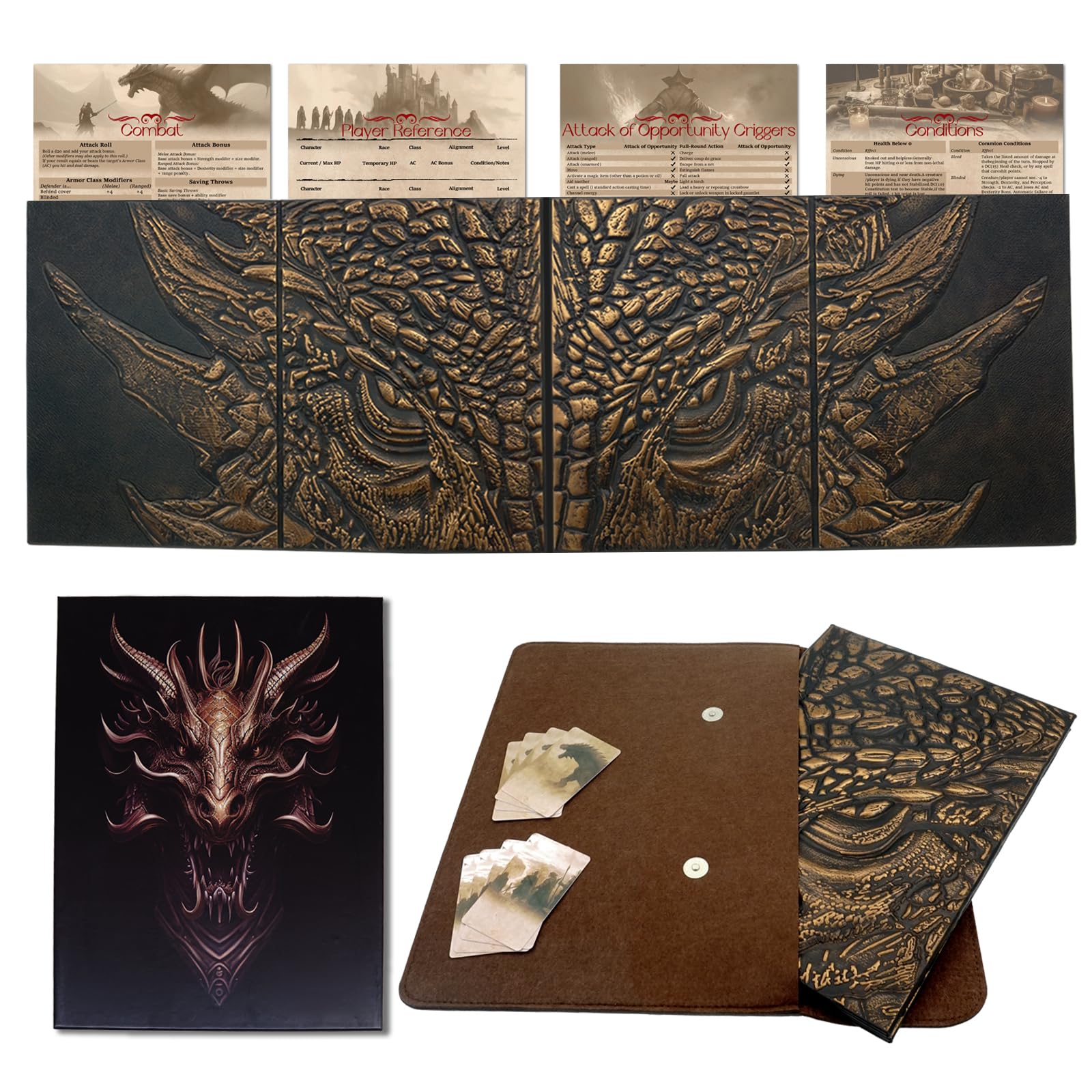 oTTTPGo DND DM Screen 5e,Dungeon Master Screen for Dungeons and Dragons Gifts,4 Embossed Panels Total Width 37",Support 8.5x11 Print Paper