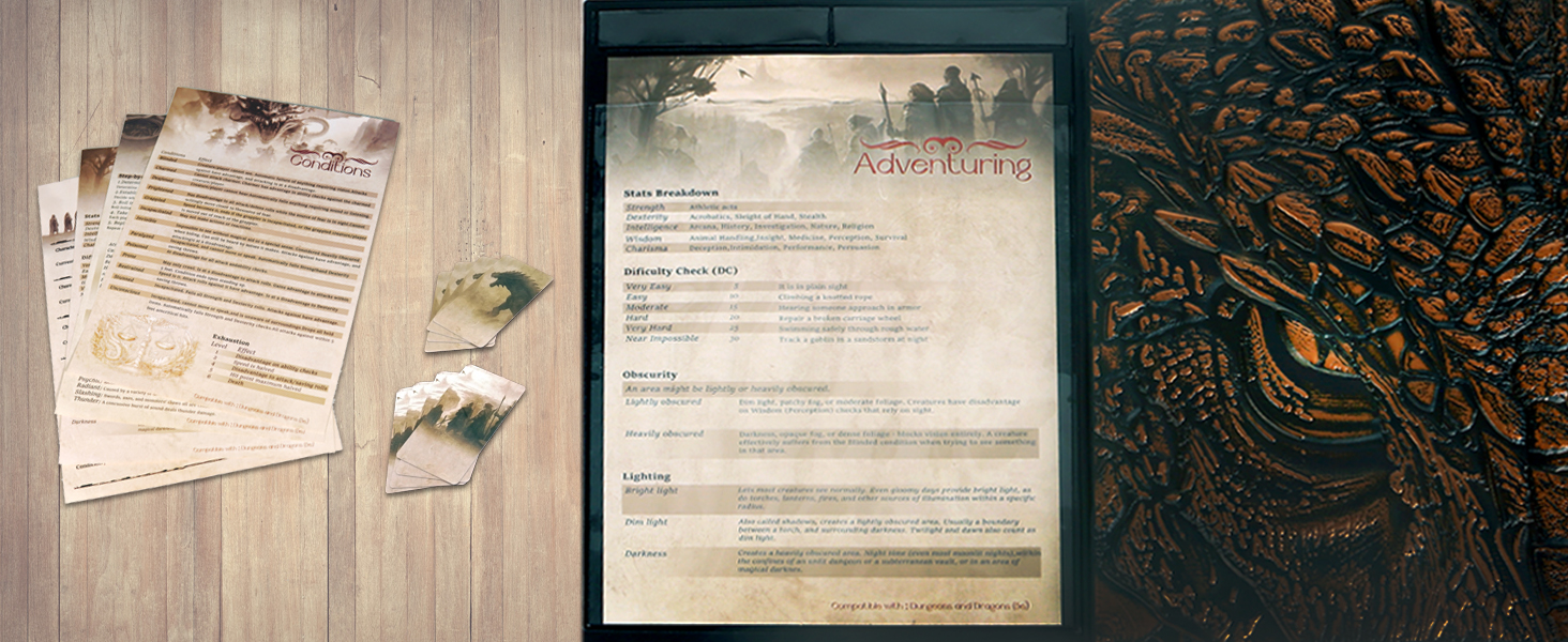 oTTTPGo DND DM Screen 5e,Dungeon Master Screen for Dungeons and Dragons Gifts,4 Embossed Panels Total Width 37",Support 8.5x11 Print Paper - Image 9