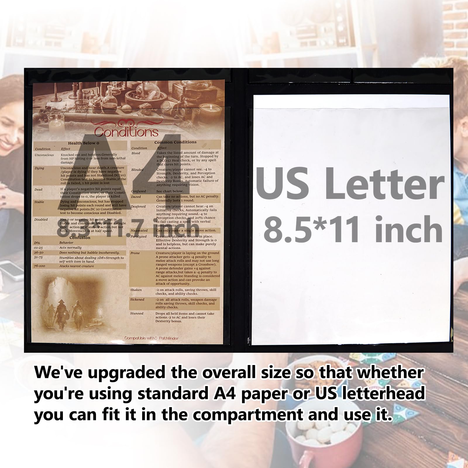 oTTTPGo DND DM Screen 5e,Dungeon Master Screen for Dungeons and Dragons Gifts,4 Embossed Panels Total Width 37",Support 8.5x11 Print Paper - Image 3