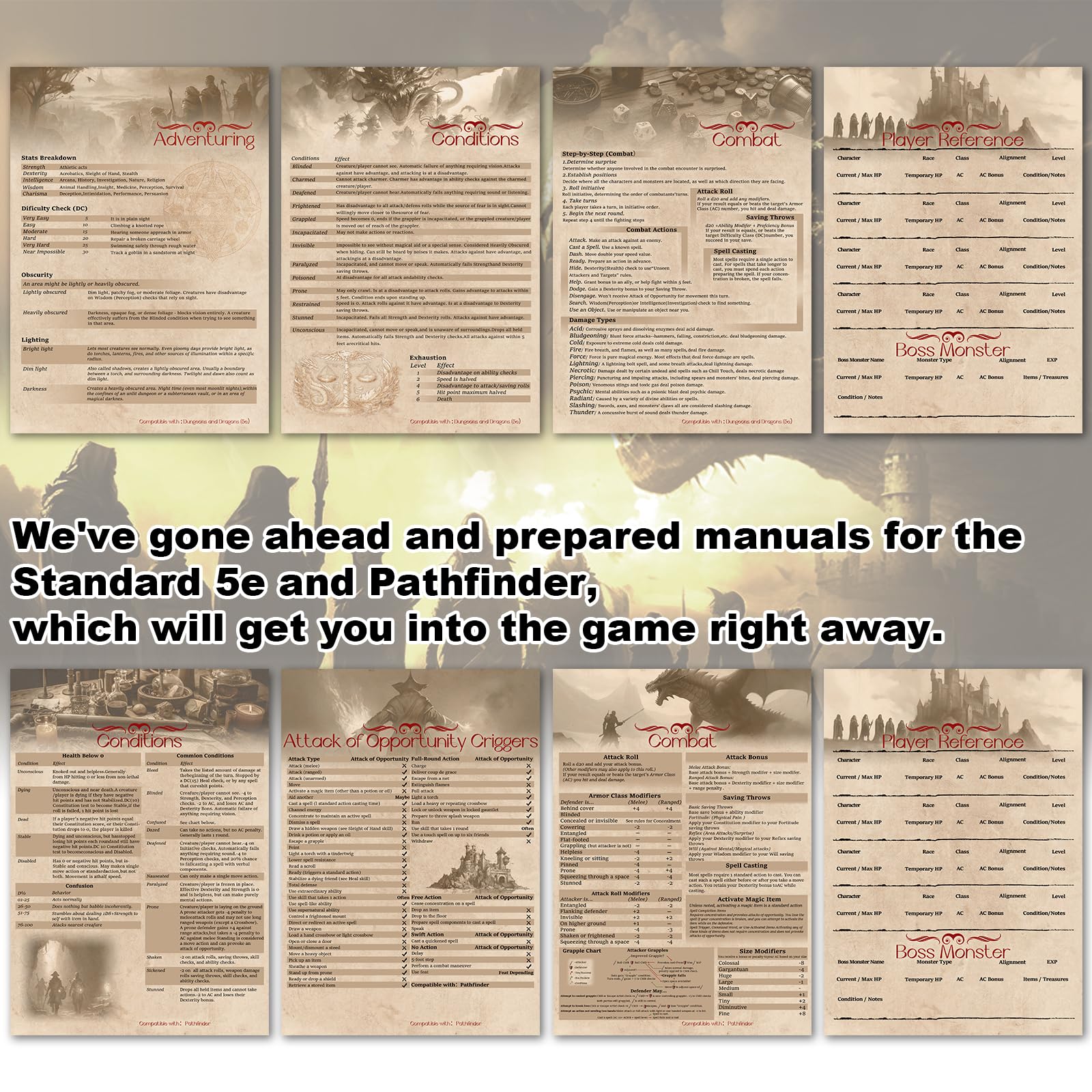 oTTTPGo DND DM Screen 5e,Dungeon Master Screen for Dungeons and Dragons Gifts,4 Embossed Panels Total Width 37",Support 8.5x11 Print Paper - Image 4